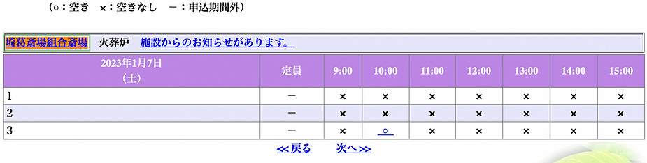 R5年　年始の火葬場空き状況